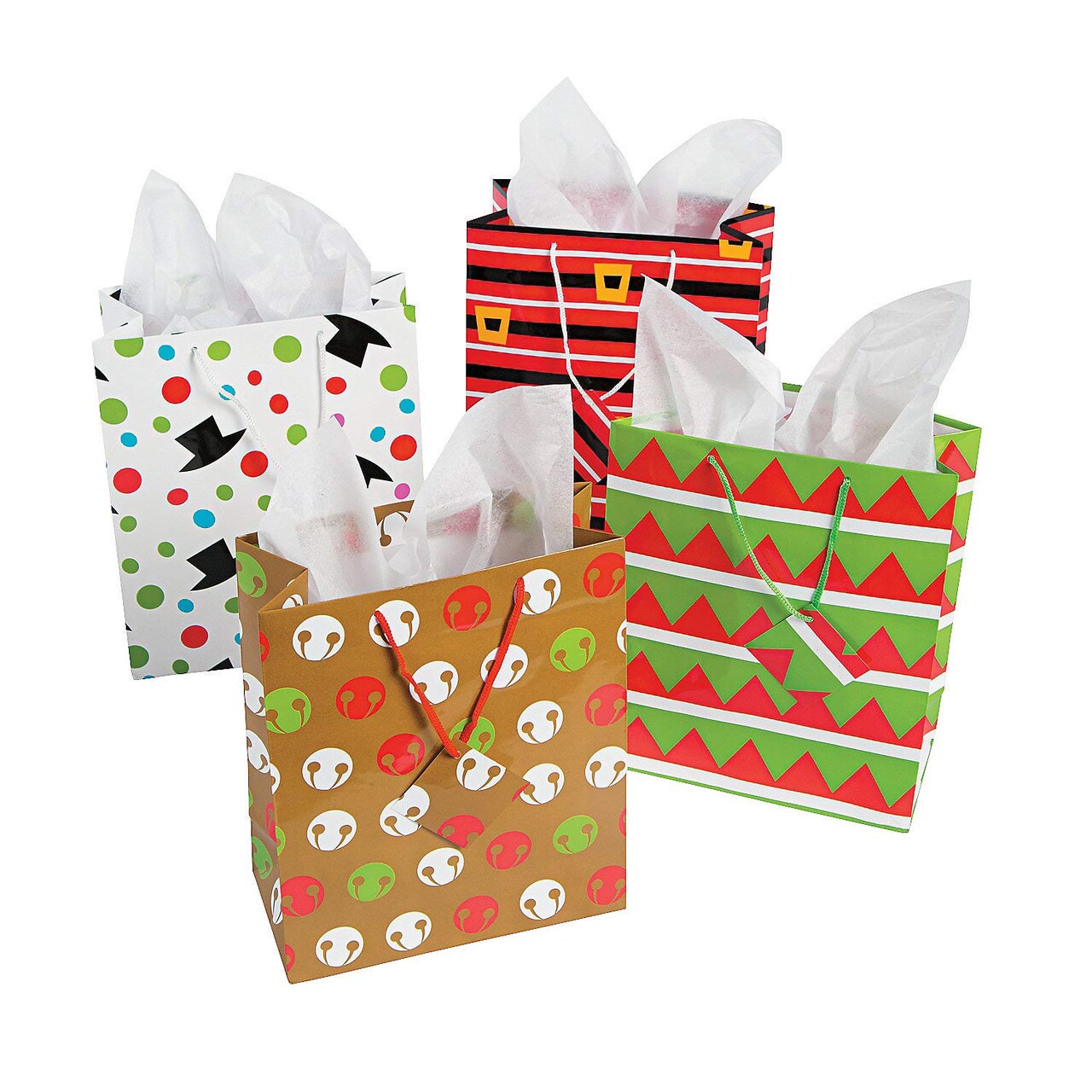 Fun Express - Med Cheery Christmas Gift Bag (dz) for Christmas - Party Supplies - Bags - Paper Gift W & Handles - Christmas - 12 Pieces
